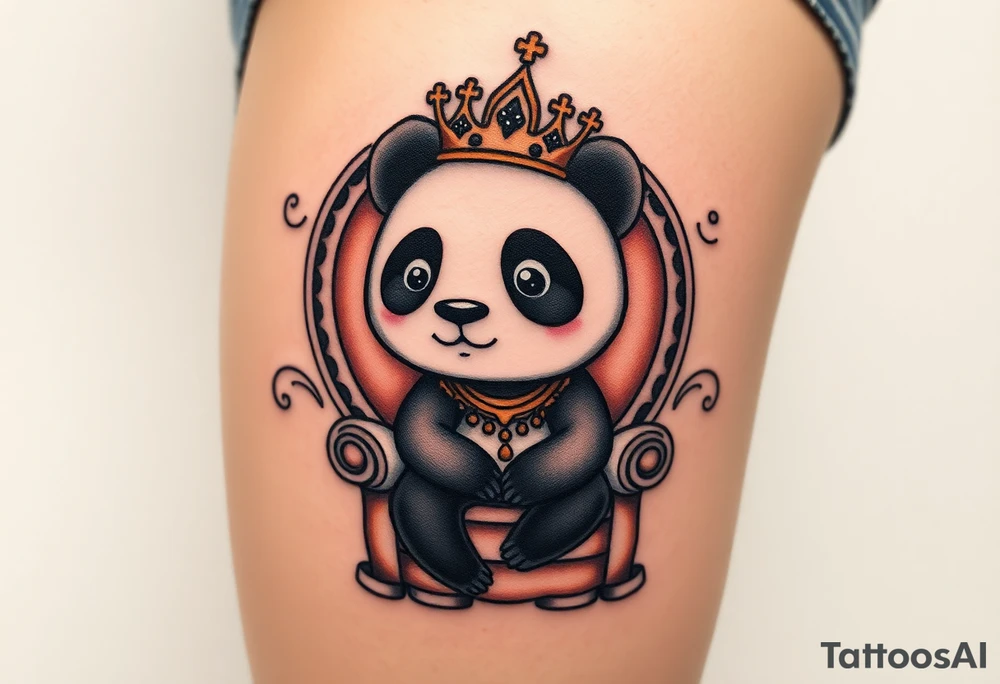 powerful superior panda with a crown, sexy princess on a throne tattoo idea