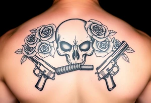 skull,roses,cigar,crossed guns, tattoo idea