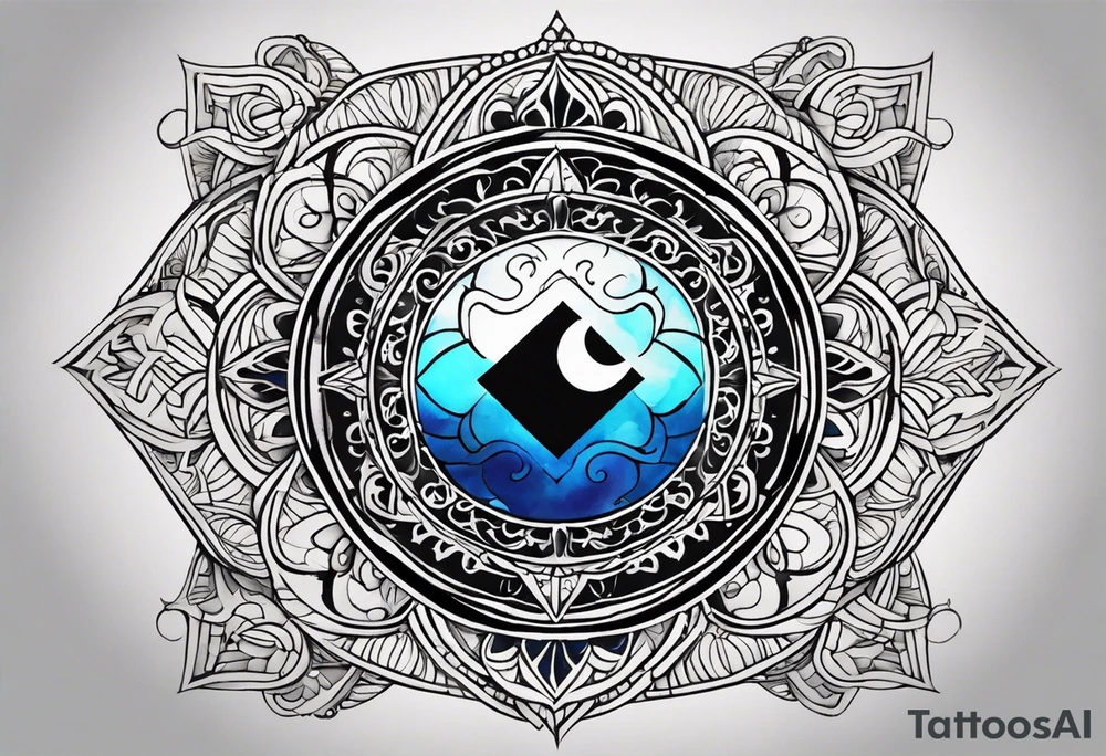 a tattoo whose main theme is balance but also resembles new begining, strong willpower, peace and loyalty. This should be for the front part of the shoulder. maybe add the ying-yang symbol somewhere in the tattoo. Tattoo should have an equal amount of blue and red along with the overall tattoo being black tattoo idea