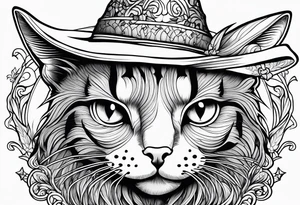 Simple line drawing of a Cat witch looking suspiciously off into the horizon tattoo idea