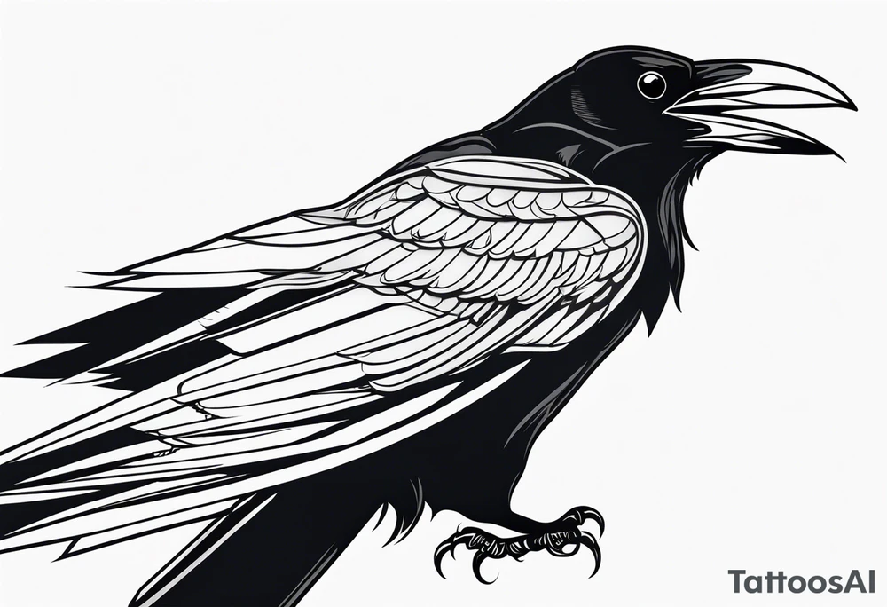 black raven with sword in mouth tattoo idea