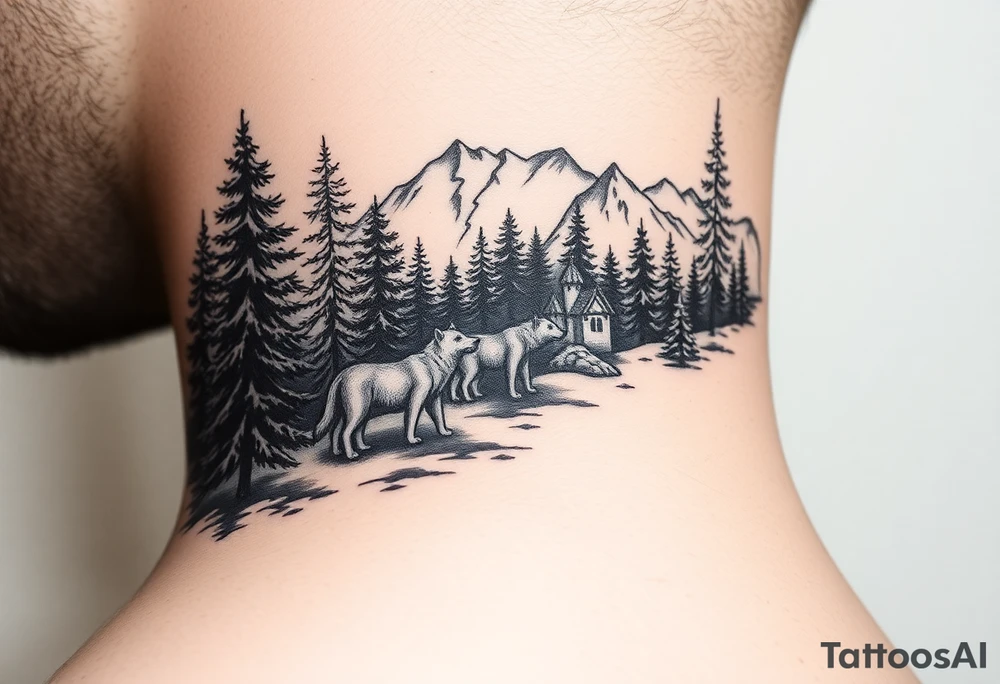 Nature/Landscape

Wolves in a pine forest (extending the tree line you already have)
A Russian bear emerging from the treeline
Snow-capped mountains behind the church scene tattoo idea