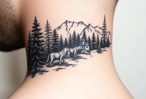 Nature/Landscape

Wolves in a pine forest (extending the tree line you already have)
A Russian bear emerging from the treeline
Snow-capped mountains behind the church scene tattoo idea