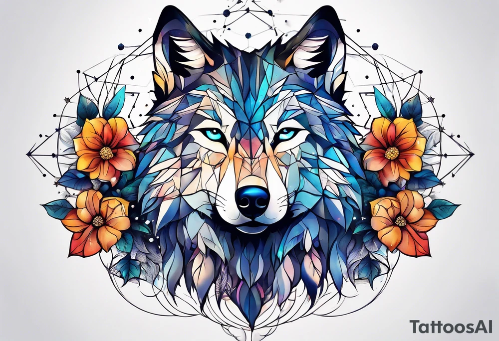 Constellation, animal wolf snow , géométric , flower tattoo idea