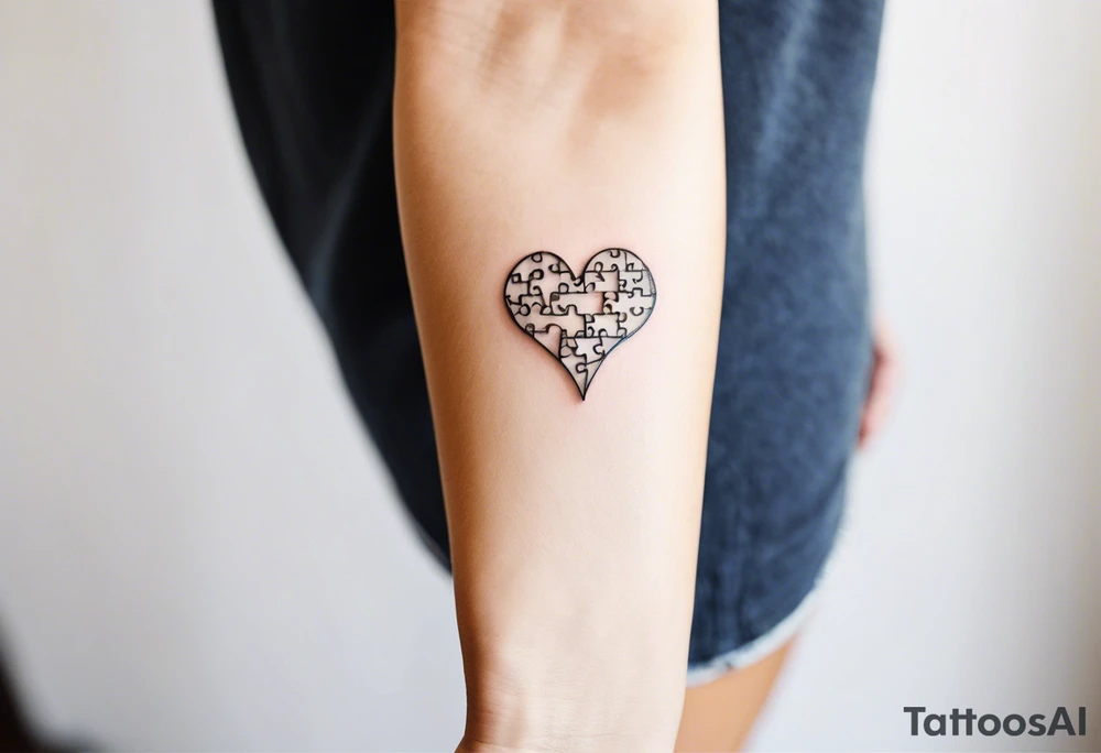 small, delicate tattoo in memory of my sister. Include the handwritten message:  "to my favorite sister" with a puzzle piece looking like its cutout from a larger puzzle , leaving one edge jagged. symbolizing lasting connection tattoo idea