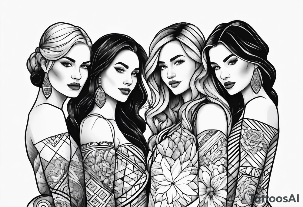Mother and three daughters design no hearts or flowers tattoo idea