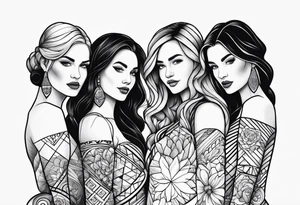 Mother and three daughters design no hearts or flowers tattoo idea