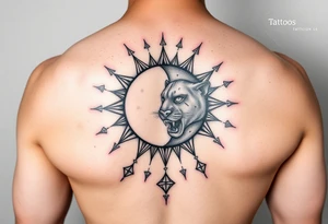 celestial sun and moon embrace with panther constellation patterns tattoo idea