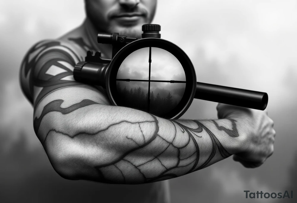 scope crosshairs with eerie fog in background tattoo idea