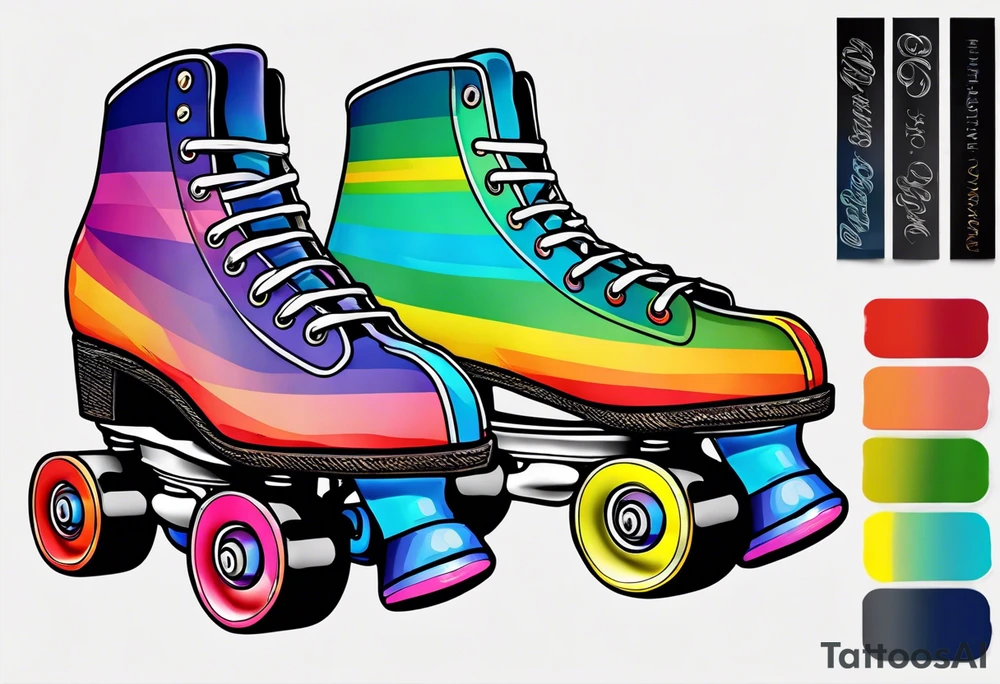 rainbow roller skates tattoo idea