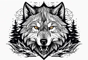 Powerful storm raging through forest with an alpha wolf snarling tattoo idea