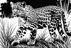 baby leopard walking with gras in the background tattoo idea