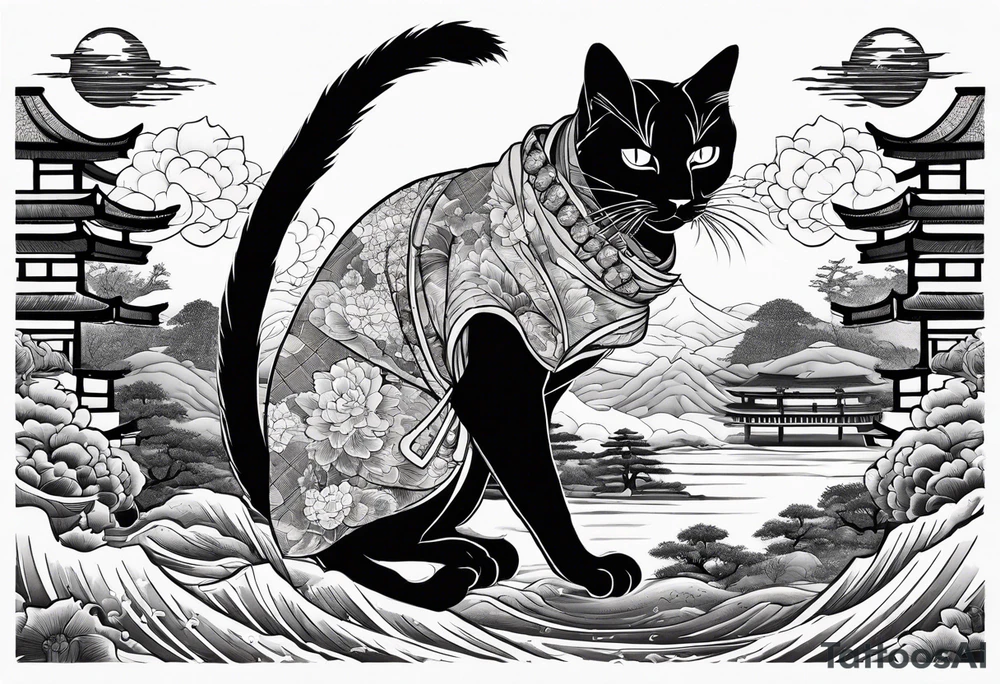 A siamese samurai cat killing a zombie tattoo idea