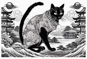 A siamese samurai cat killing a zombie tattoo idea