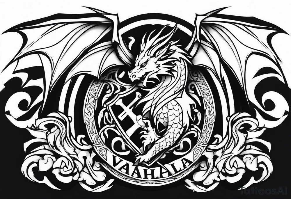 Valhalla shield dragon axe tattoo idea