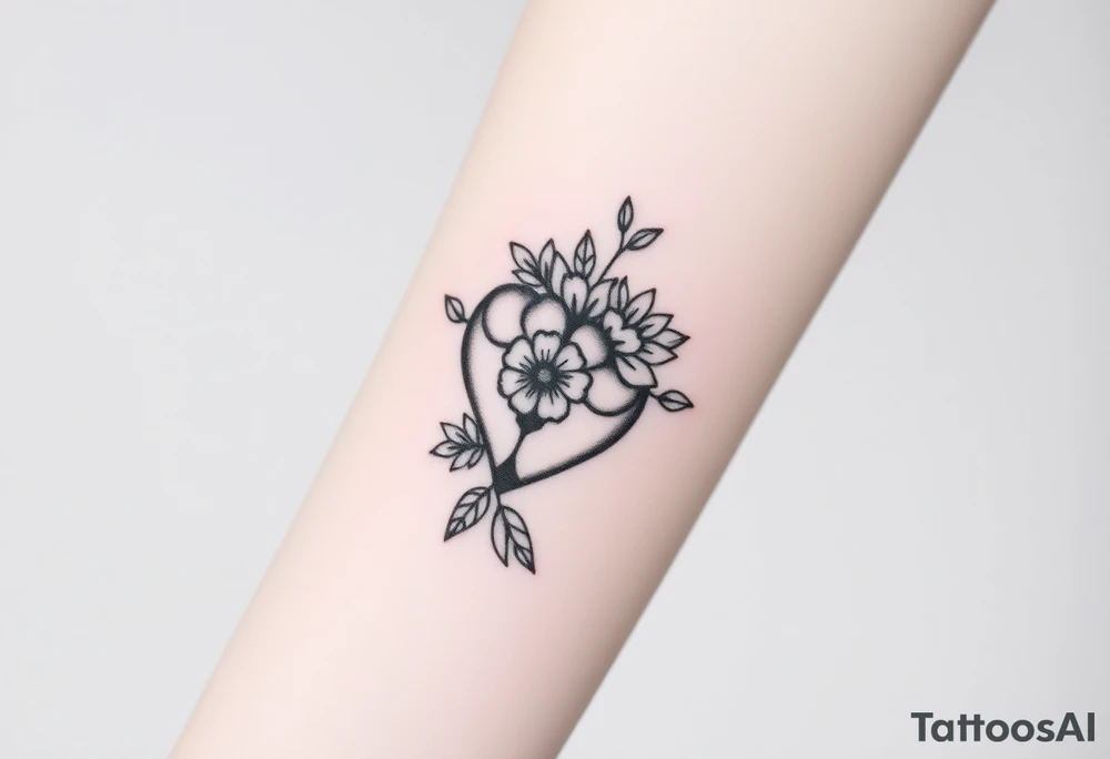 Unique flower heart art tattoo idea