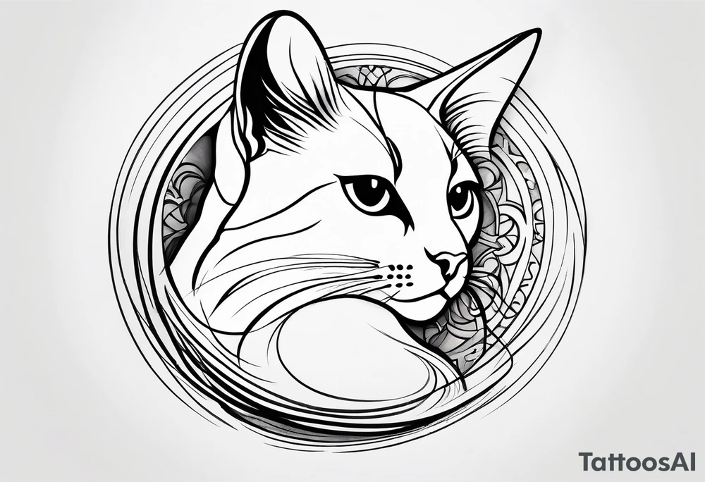 Design a simple outline tattoo of a cat stretching, embodying grace and flexibility, perfect for a subtle yet expressive design tattoo idea