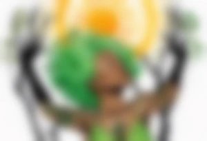 a black woman with green hair, her feet are tree roots, arms raised towards the sun tattoo idea