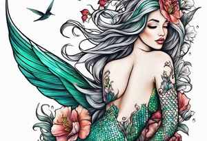 Mermaid holding hummingbird tattoo idea
