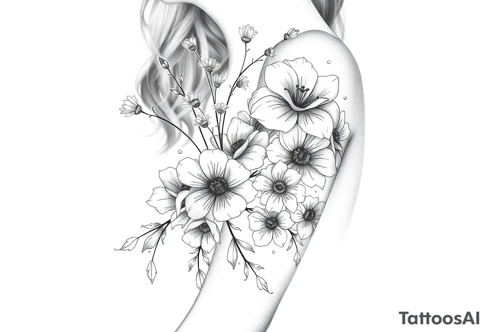 Lattes work behind flowers on the arm tattoo idea