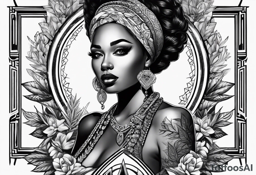 Black Goddess of marijuana tattoo idea