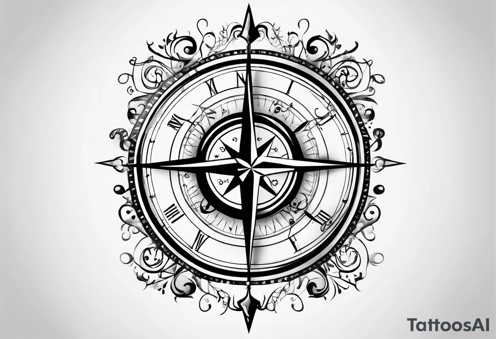 Music note compass tattoo idea