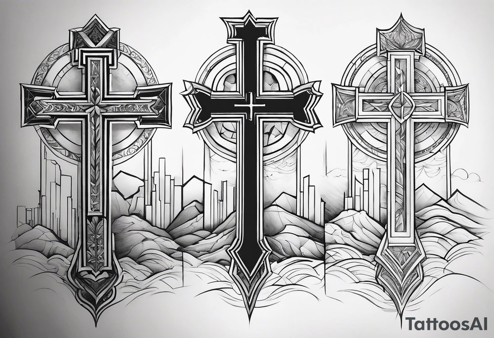 3 Seperate Christian Crosses like on calvary in the bible. Geometric Background tattoo idea tattoo idea