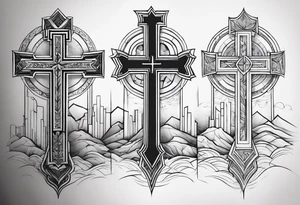 3 Seperate Christian Crosses like on calvary in the bible. Geometric Background tattoo idea tattoo idea