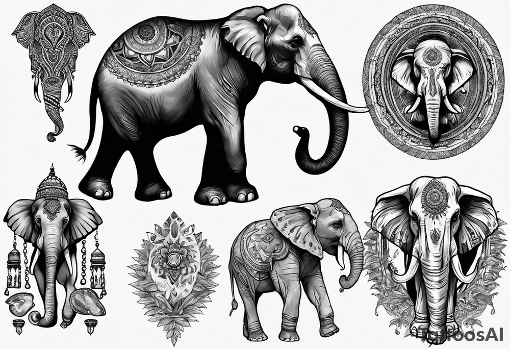 indian theme realistisk elephant tattoo idea