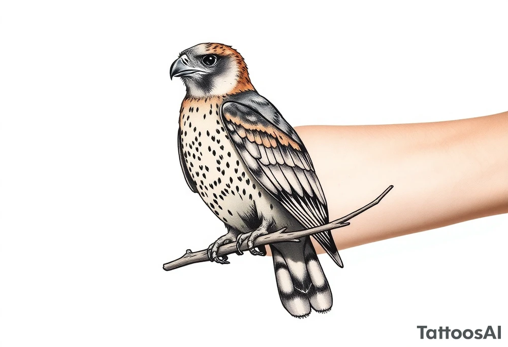 Sparrowhawk sitting on a branch tattoo idea