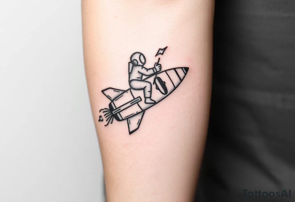 Falling apart rocket ship with sparks coming out the back  with astronaut riding it tattoo idea