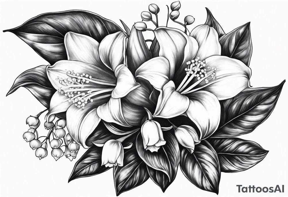 lily of the valley, angel trumpet tattoo idea