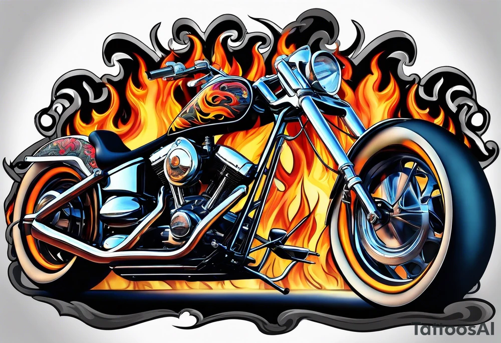 CHOPPER in flame letters with smoke background tattoo idea