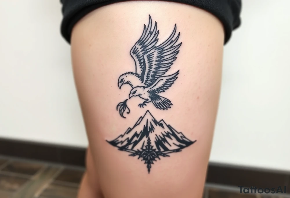 phoenix with fire and eagle over mountain tattoo idea