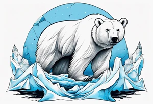 arm tattoo of polar bear and ice berg and relevant nature make colors primary black and white with a little blue tattoo idea