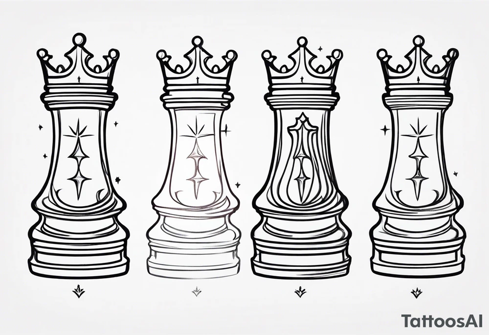 soft chess queen piece contour with spiritual rays coming out on the top tattoo idea