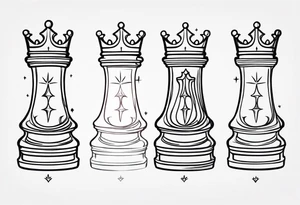 soft chess queen piece contour with spiritual rays coming out on the top tattoo idea