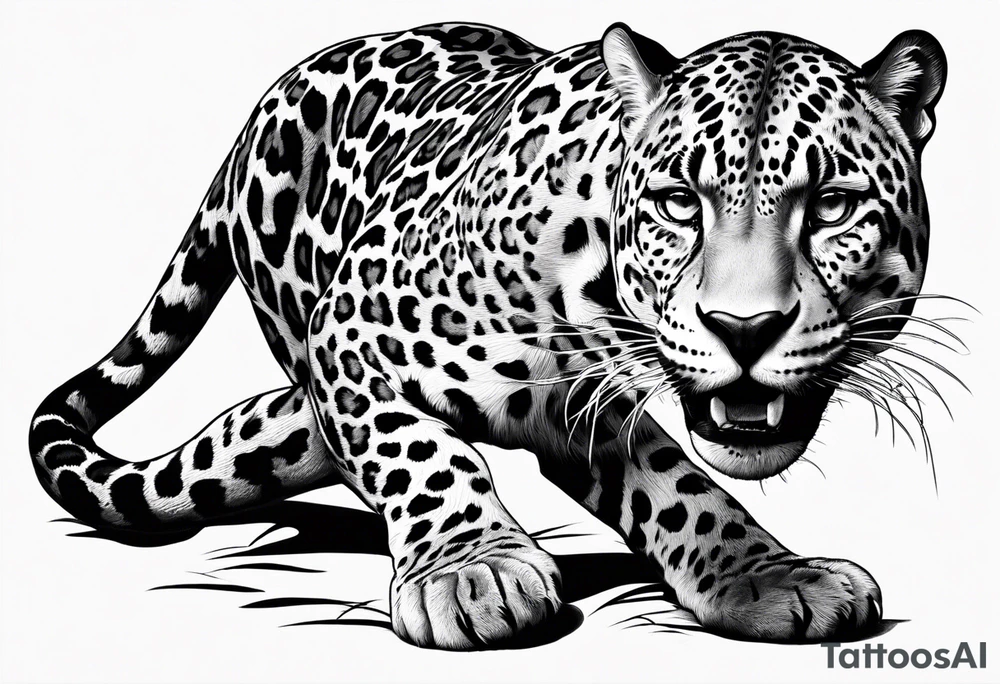 patch writhing jaguar, top side view, running, full jaguar body tattoo idea