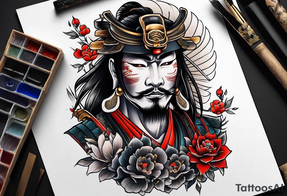 American traditional samurai tattoo idea
