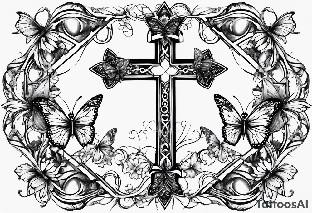 Cross with butterflies around the cross tattoo idea