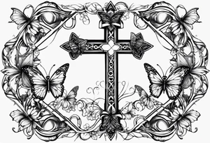 Cross with butterflies around the cross tattoo idea