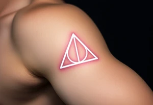 A minimalist Deathly Hallows  full symbol outline in glowing white ink, creating a mystical, luminescent effect on the skin tattoo idea
