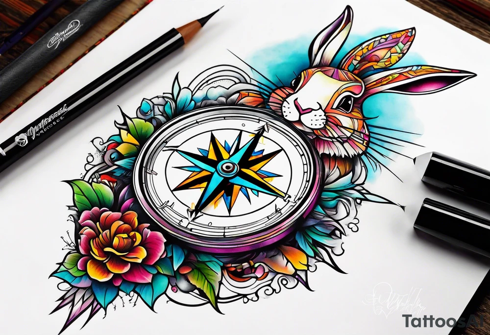 Compass wonderland  dead 
rabbit tattoo idea