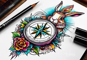 Compass wonderland  dead 
rabbit tattoo idea