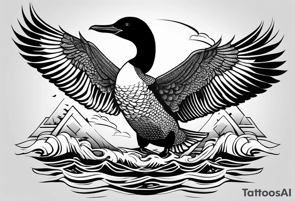 A loon with its wings spread tattoo idea