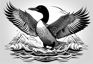 A loon with its wings spread tattoo idea