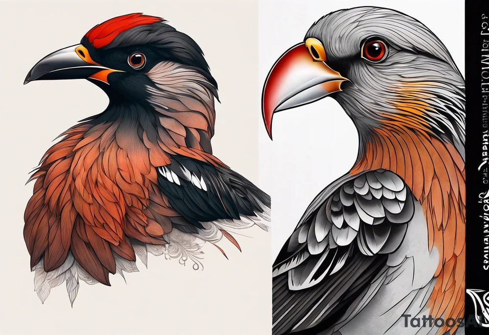 tattoo design of the bird Aramides cajaneus (cotara chiricote). The design should prominently feature the detailed profile of this bird, ensuring accurate representation of its gray head and neck, reddish-brown chest, and black belly. Avoid incorporating any characteristics of similar birds, such as the red neck of Aramides ypecaha or the pinkish tones of Aramides ypecaha. The design should capture the essence of the bird with clean lines and sharp details, maintaining precision in the depiction of its plumage and beak shape. The style should be elegant and detailed, suitable for a tattoo, and rendered in grayscale to highlight the bird’s unique features. tattoo idea