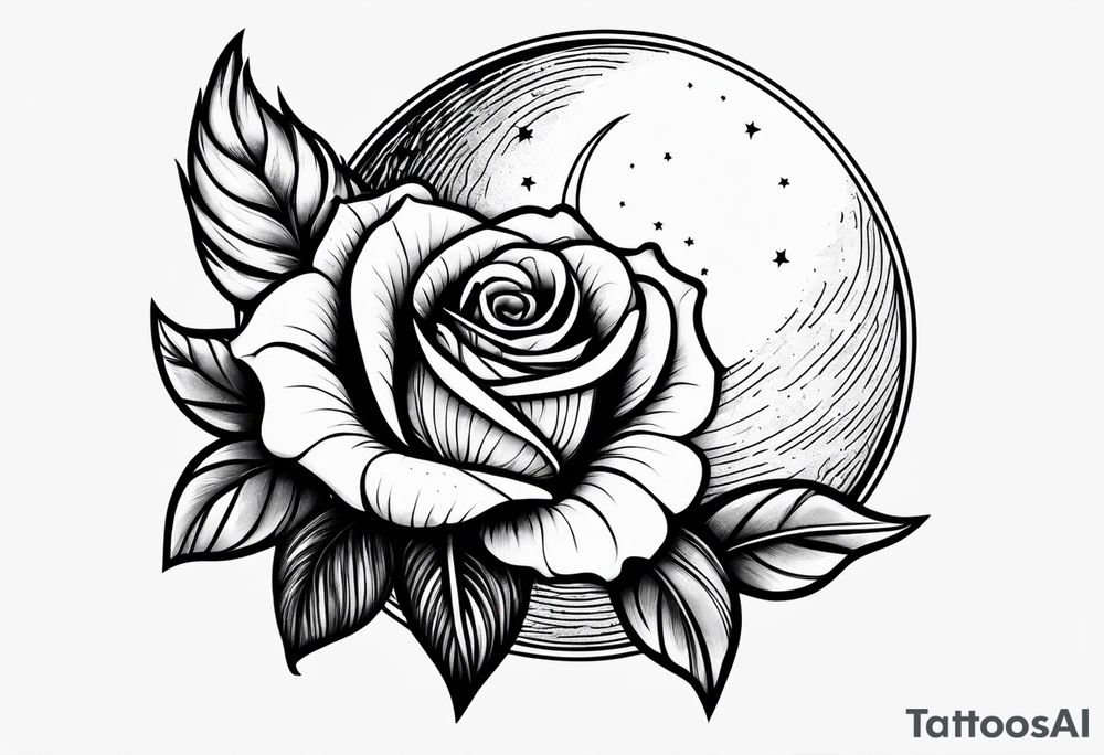 Moon with a rose wrapped around tattoo idea