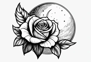Moon with a rose wrapped around tattoo idea