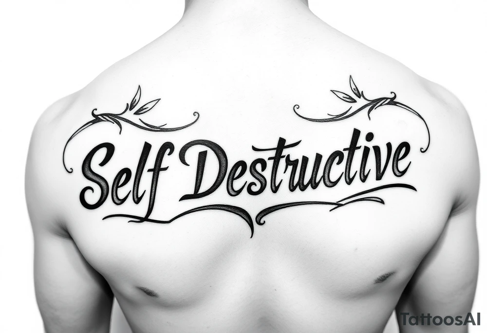 The words Self Destructive in Chicano lettering across the chest tattoo idea